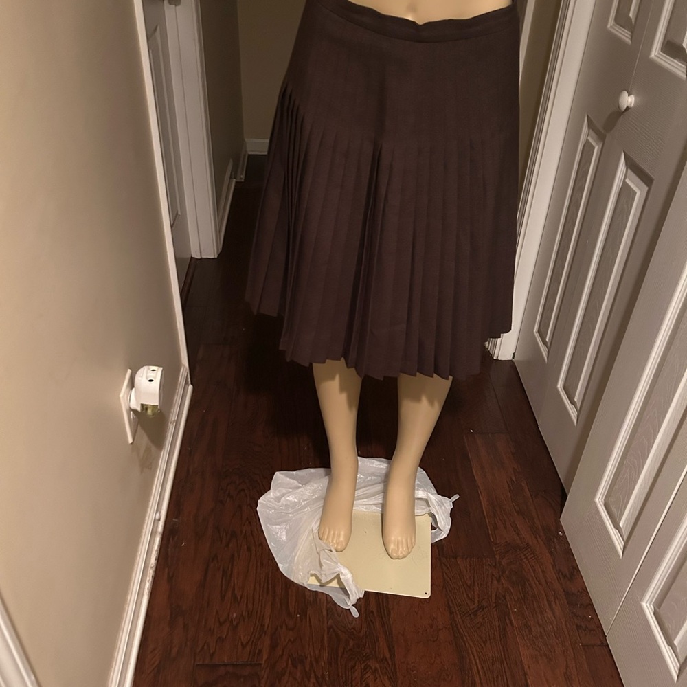 Philippe Adec Dark Brown Pleated A-Line Skirt